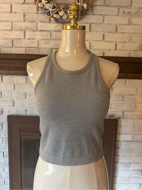 Ribbed Tank Crop Top - Gray